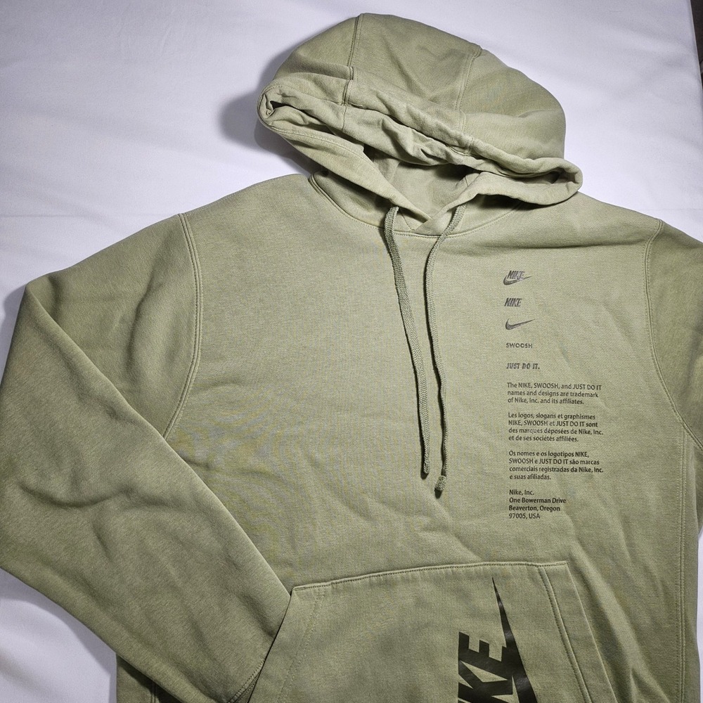 Nike Unisex Sportswear Multi-Logo Graphic Pullover Hoodie Olive Green Medium